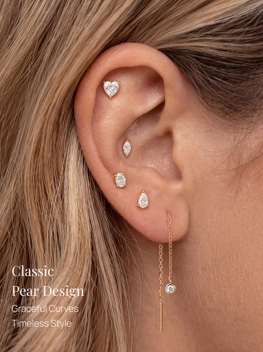 ANKIEJOY Essentials 14K Solid Gold Pear Moissanite Flat Back Stud