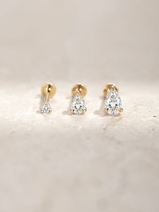 ANKIEJOY Essentials 14K Solid Gold Pear Moissanite Flat Back Stud