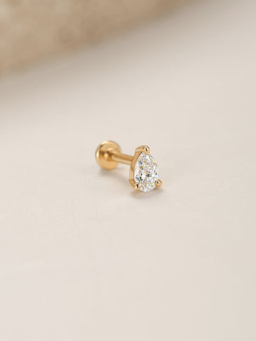 ANKIEJOY Essentials 14K Solid Gold Pear Moissanite Flat Back Stud