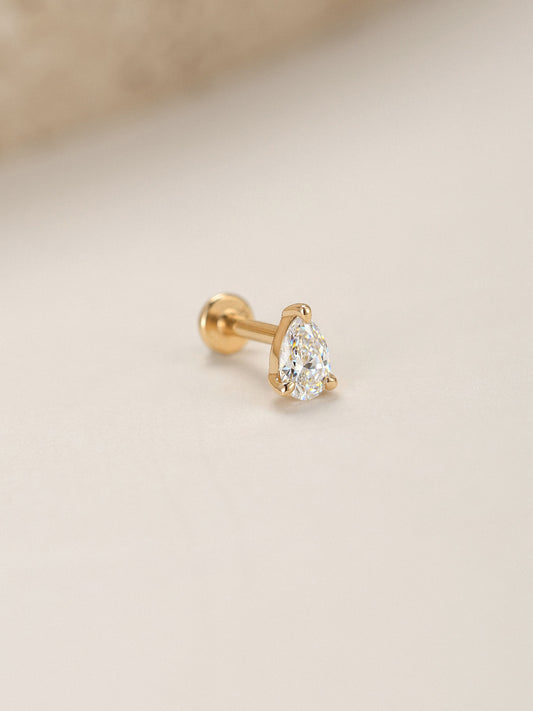 ANKIEJOY Essentials 14K Solid Gold Pear Moissanite Flat Back Stud