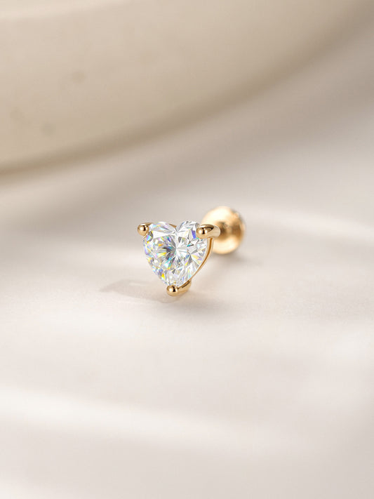 ANKIEJOY Essentials 14K Solid Gold Heart Moissanite Flat Back Stud