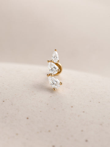 ANKIEJOY Dewdrop 14K Solid Gold Pear Curved Flat Back Stud