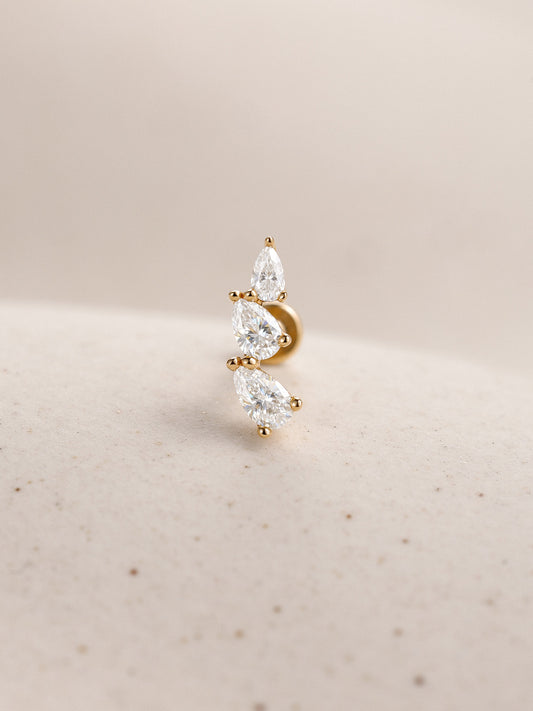 ANKIEJOY Dewdrop 14K Solid Gold Pear Curved Flat Back Stud