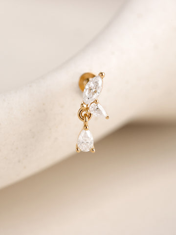 ANKIEJOY Dewdrop 14K Solid Gold Pear Drop Flat Back Stud