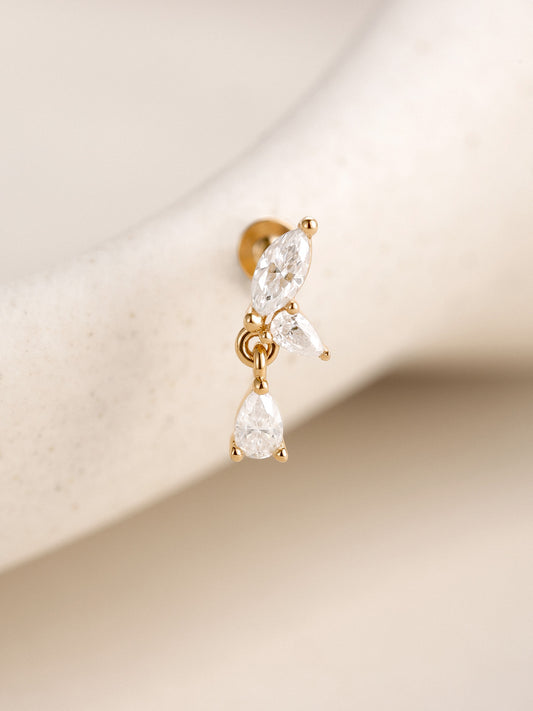 ANKIEJOY Dewdrop 14K Solid Gold Pear Drop Flat Back Stud