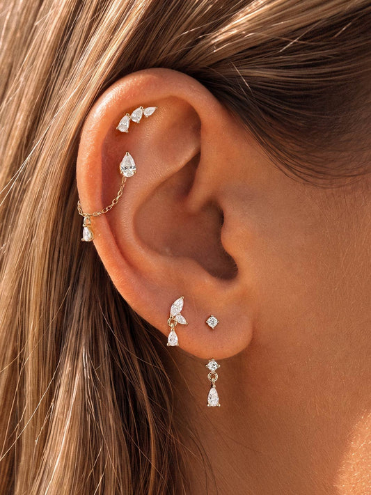 ANKIEJOY Dewdrop 14K Solid Gold Pear Drop Flat Back Stud