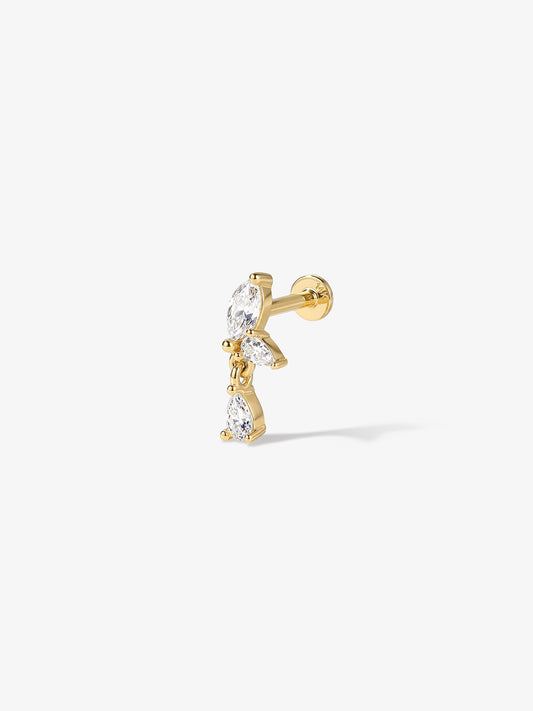 ANKIEJOY Dewdrop 14K Solid Gold Pear Drop Flat Back Stud