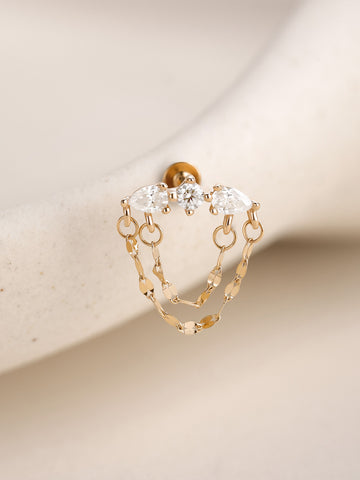 ANKIEJOY Dewdrop 14K Solid Gold Tassel Chain Flat Back Stud