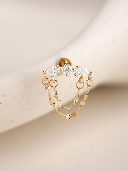 ANKIEJOY Dewdrop 14K Solid Gold Tassel Chain Flat Back Stud