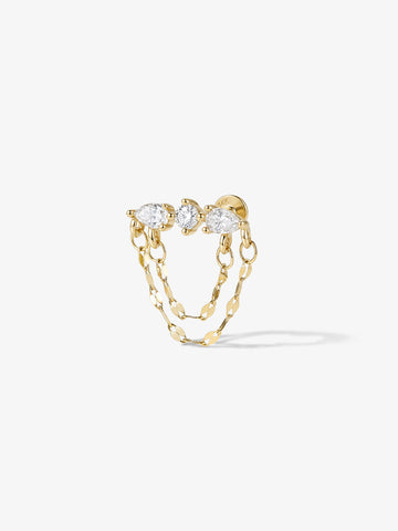 ANKIEJOY Dewdrop 14K Solid Gold Tassel Chain Flat Back Stud