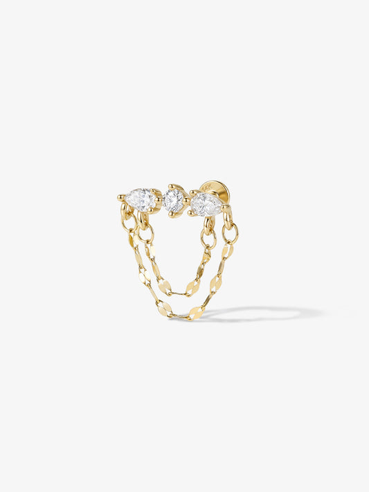 ANKIEJOY Dewdrop 14K Solid Gold Tassel Chain Flat Back Stud