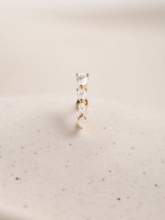 ANKIEJOY Dewdrop 14K Solid Gold C-Shaped Flat Back Stud