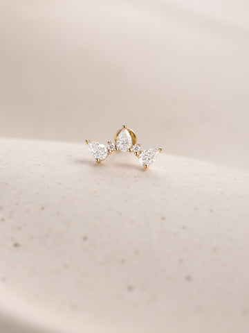 ANKIEJOY Dewdrop 14K Solid Gold Pear Crown Flat Back Stud
