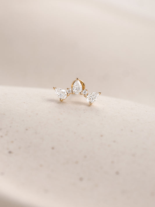 ANKIEJOY Dewdrop 14K Solid Gold Pear Crown Flat Back Stud