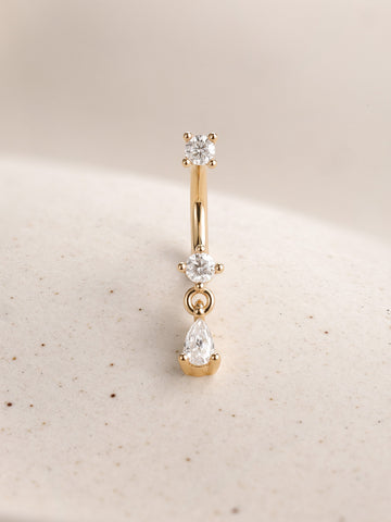 ANKIEJOY Dewdrop 14K Solid Gold Pear Drop Curved Barbell