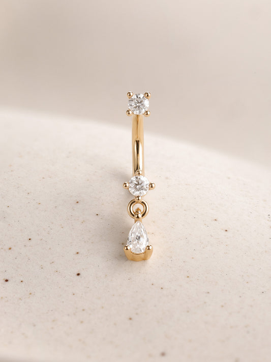 ANKIEJOY Dewdrop 14K Solid Gold Pear Drop Curved Barbell