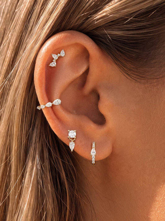 ANKIEJOY Dewdrop 14K Solid Gold Pear Crown Flat Back Stud