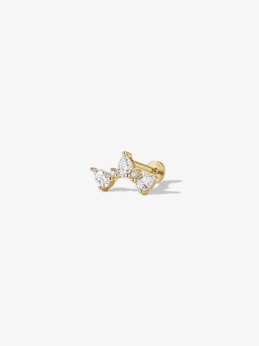 ANKIEJOY Dewdrop 14K Solid Gold Pear Crown Flat Back Stud