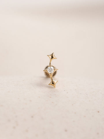 ANKIEJOY Starborn 14K Solid Gold Curved Star Flat Back Stud