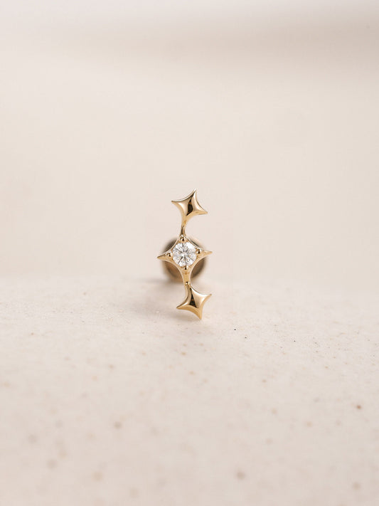 ANKIEJOY Starborn 14K Solid Gold Curved Star Flat Back Stud