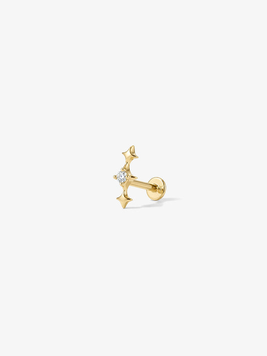 ANKIEJOY Starborn 14K Solid Gold Curved Star Flat Back Stud