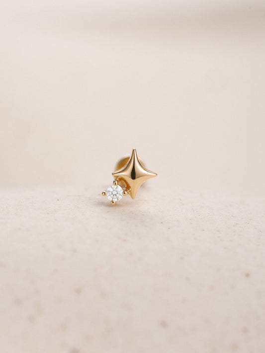 ANKIEJOY Starborn 14K Solid Gold Dual Star Flat Back Stud