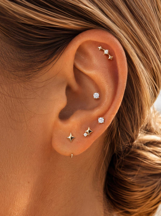 ANKIEJOY Starborn 14K Solid Gold Dual Star Flat Back Stud