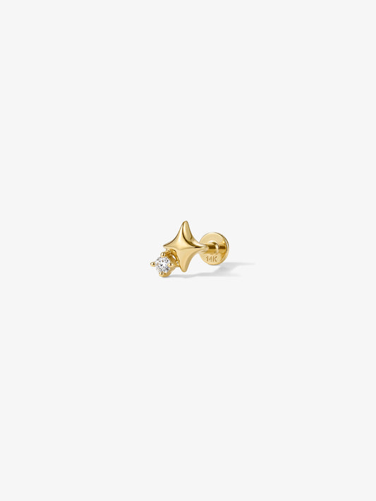 ANKIEJOY Starborn 14K Solid Gold Dual Star Flat Back Stud