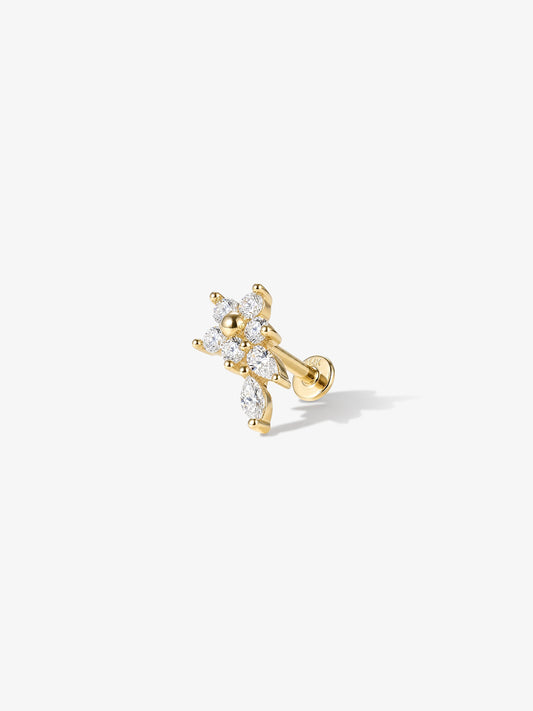 ANKIEJOY Blossom 14K Solid Gold Botanical Flower Flat Back Stud