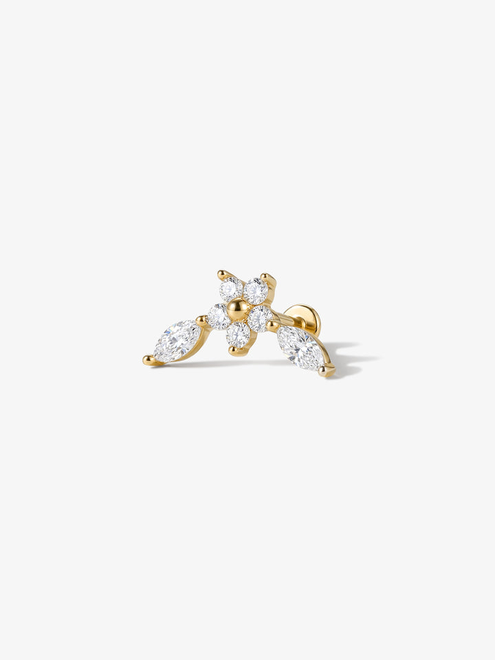 ANKIEJOY Blossom 14K Solid Gold Curved Flower Flat Back Stud