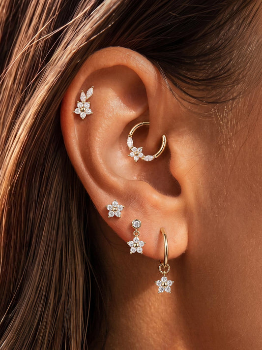 ANKIEJOY Blossom 14K Solid Gold Flower Drop Flat Back Stud
