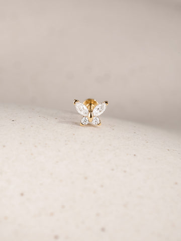 ANKIEJOY Wings 14K Solid Gold Classic Butterfly Flat Back Stud