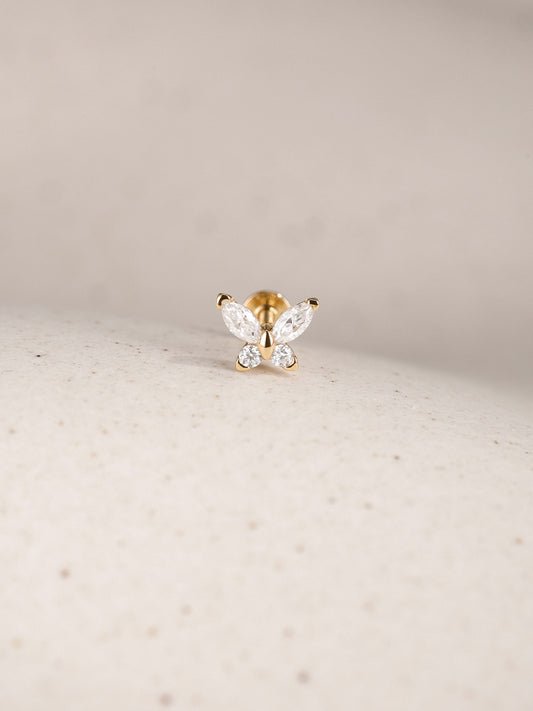 ANKIEJOY Wings 14K Solid Gold Classic Butterfly Flat Back Stud