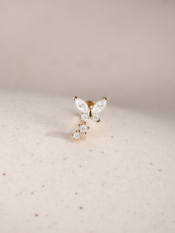 ANKIEJOY Wings 14K Solid Gold Flying Butterfly Flat Back Stud