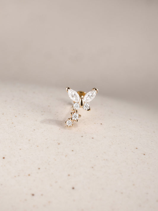 ANKIEJOY Wings 14K Solid Gold Flying Butterfly Flat Back Stud