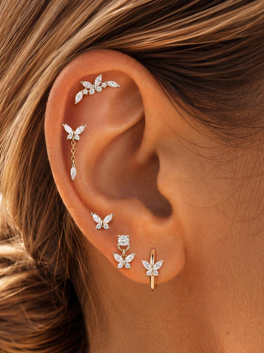 ANKIEJOY Wings 14K Solid Gold Curved Butterfly Flat Back Stud