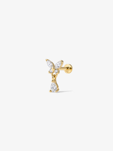 ANKIEJOY Wings 14K Solid Gold Butterfly Pear Drop Flat Back Stud