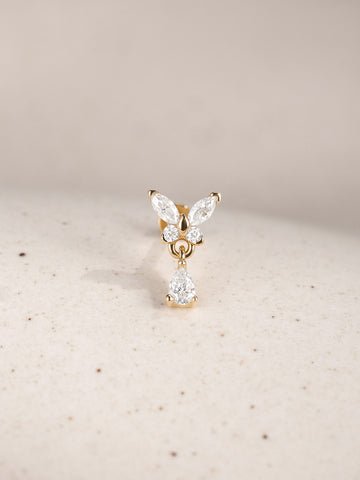 ANKIEJOY Wings 14K Solid Gold Butterfly Pear Drop Flat Back Stud