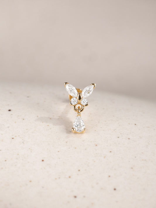 ANKIEJOY Wings 14K Solid Gold Butterfly Pear Drop Flat Back Stud