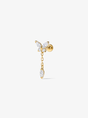 ANKIEJOY Wings 14K Solid Gold Butterfly Marquise Drop Flat Back Stud