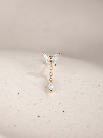 ANKIEJOY Wings 14K Solid Gold Butterfly Marquise Drop Flat Back Stud