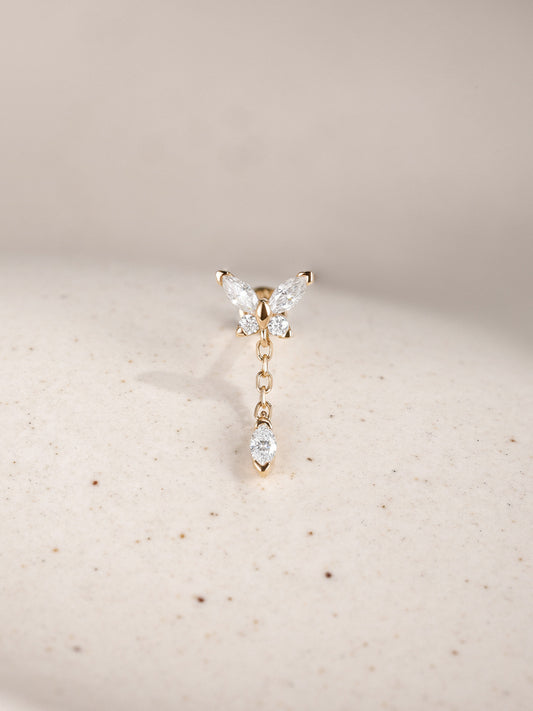 ANKIEJOY Wings 14K Solid Gold Butterfly Marquise Drop Flat Back Stud