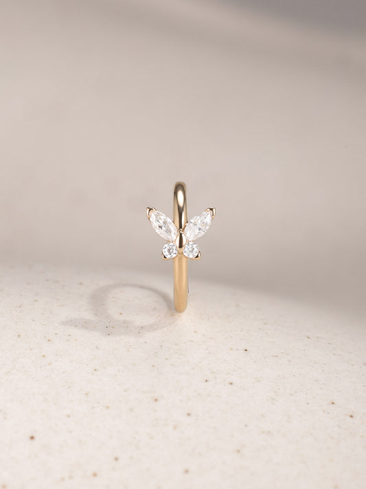 ANKIEJOY Wings 14K Solid Gold Classic Butterfly Hoop
