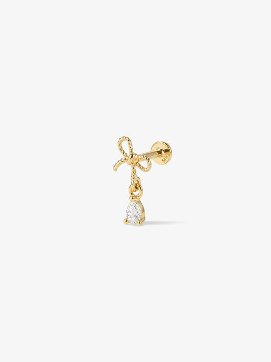 ANKIEJOY Twine 14K Solid Gold Bow Pear Drop Flat Back Stud