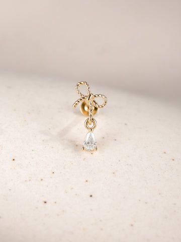 ANKIEJOY Twine 14K Solid Gold Bow Pear Drop Flat Back Stud