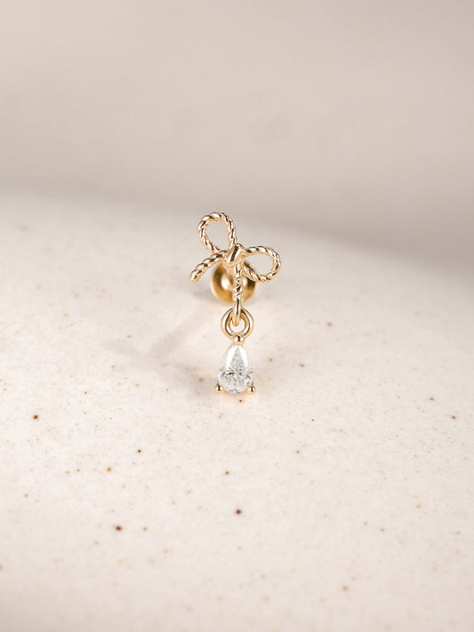ANKIEJOY Twine 14K Solid Gold Bow Pear Drop Flat Back Stud
