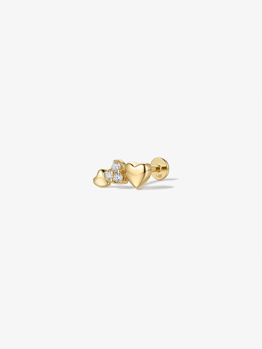 ANKIEJOY Love 14K Solid Gold Heart Trio Flat Back Stud