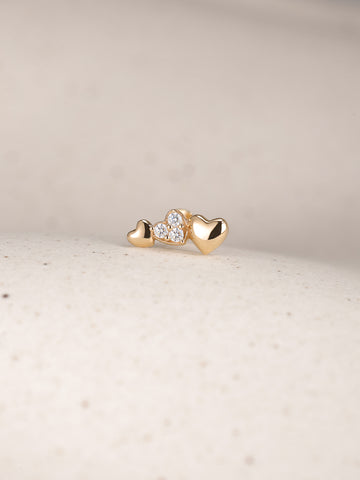 ANKIEJOY Love 14K Solid Gold Heart Trio Flat Back Stud