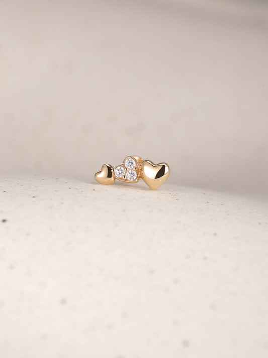 ANKIEJOY Love 14K Solid Gold Heart Trio Flat Back Stud