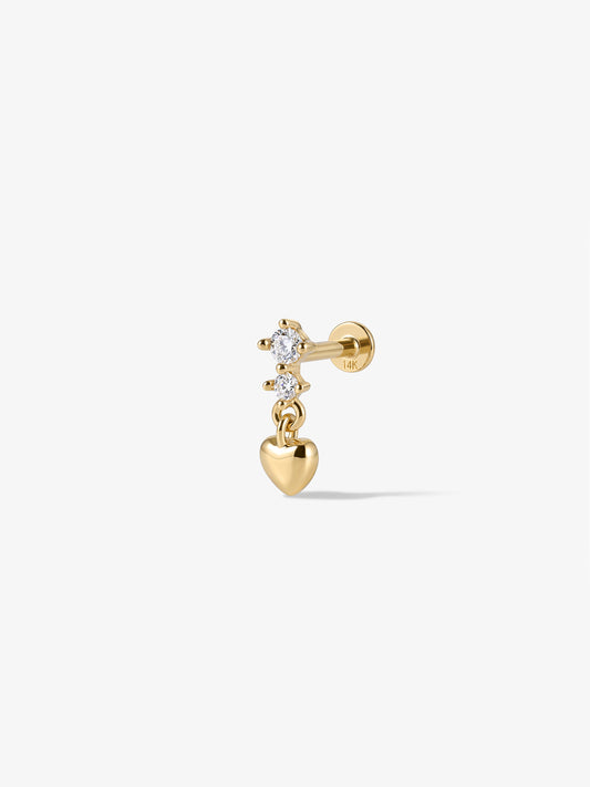 ANKIEJOY Love 14K Solid Gold Heart Drop Flat Back Stud